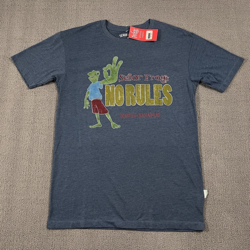 Senor Frogs Shirt Adult Medium Blue Short Sleeve Casual Party Men's